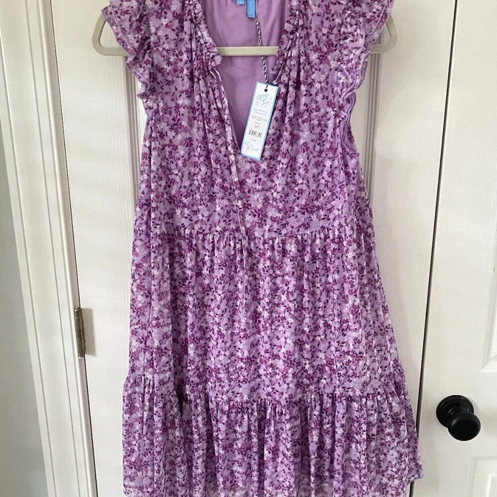 Draper James Connie Flutter Sleeve Purple Floral Mini Dress Small NWT